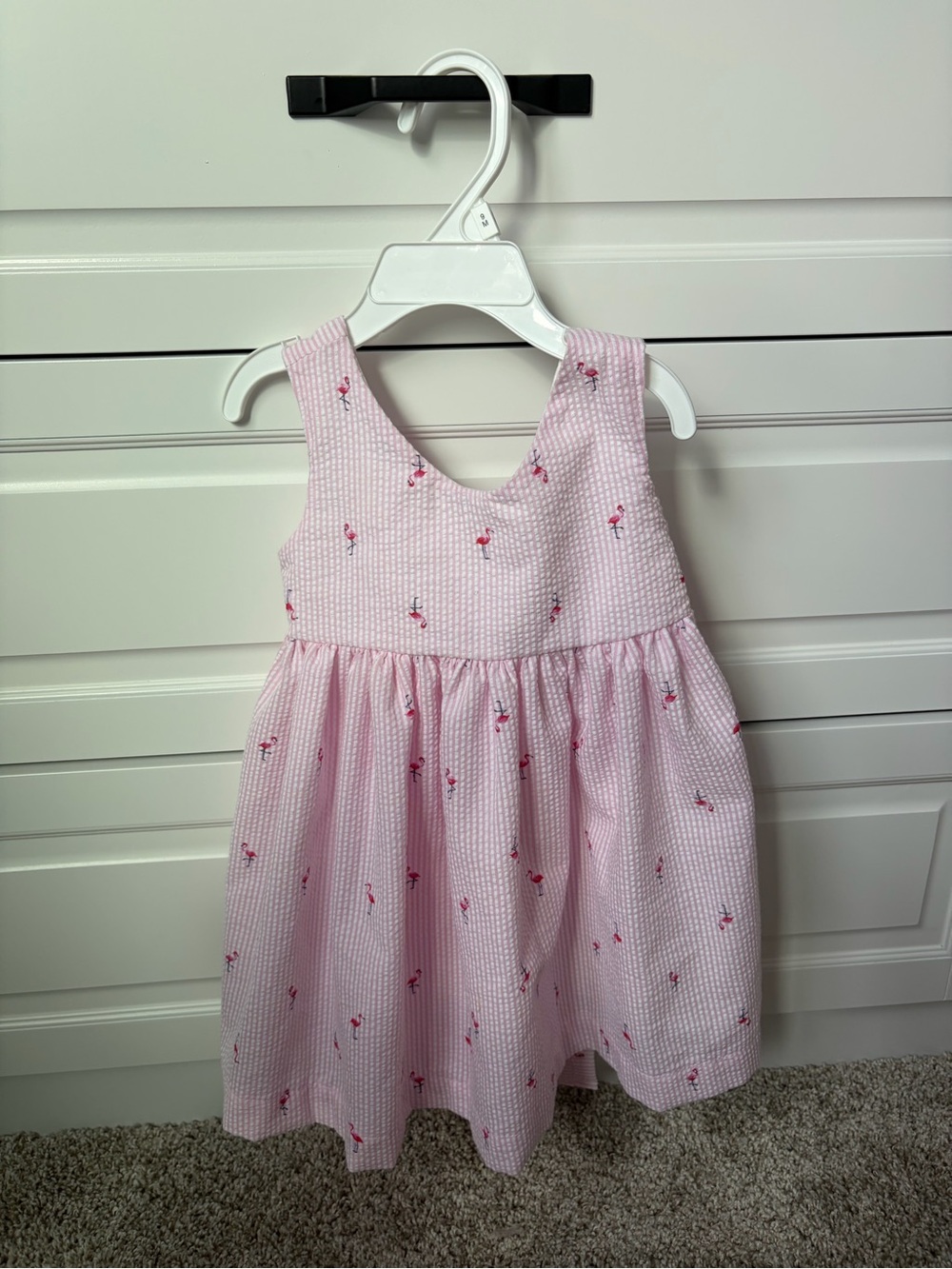 Girls Pink Seersucker Flamingo Sundress